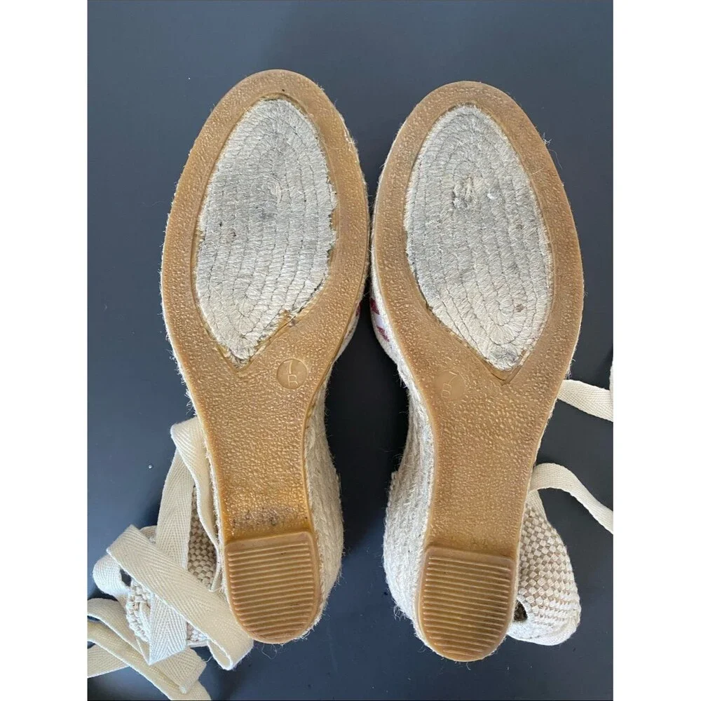 Coach Patchwork Espadrille Wedges Multicolor Sz 7R Logo Floral Coastal Preppy